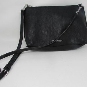 CALVIN KLEIN BLACK  STRESSED FAUX LEATHER SHOULDER / CROSSBODY BAG!